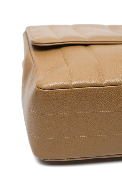Chanel Vintage Mademoiselle Beige Caviar CC Single Flap