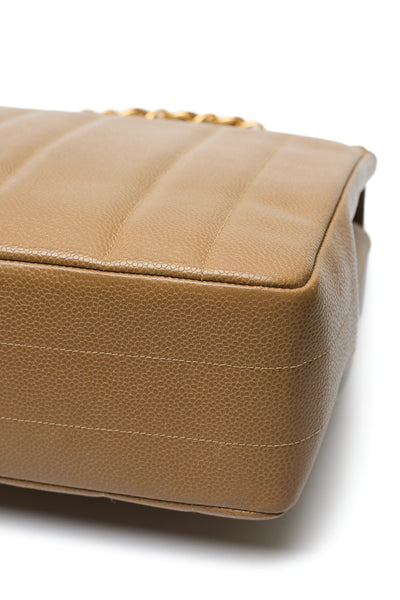 Chanel Vintage Mademoiselle Beige Caviar CC Single Flap