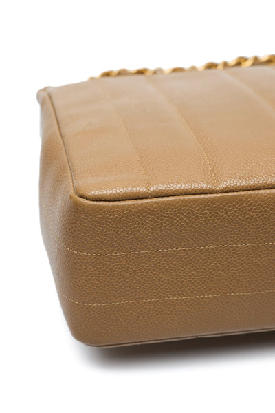 Chanel Vintage Mademoiselle Beige Caviar CC Single Flap