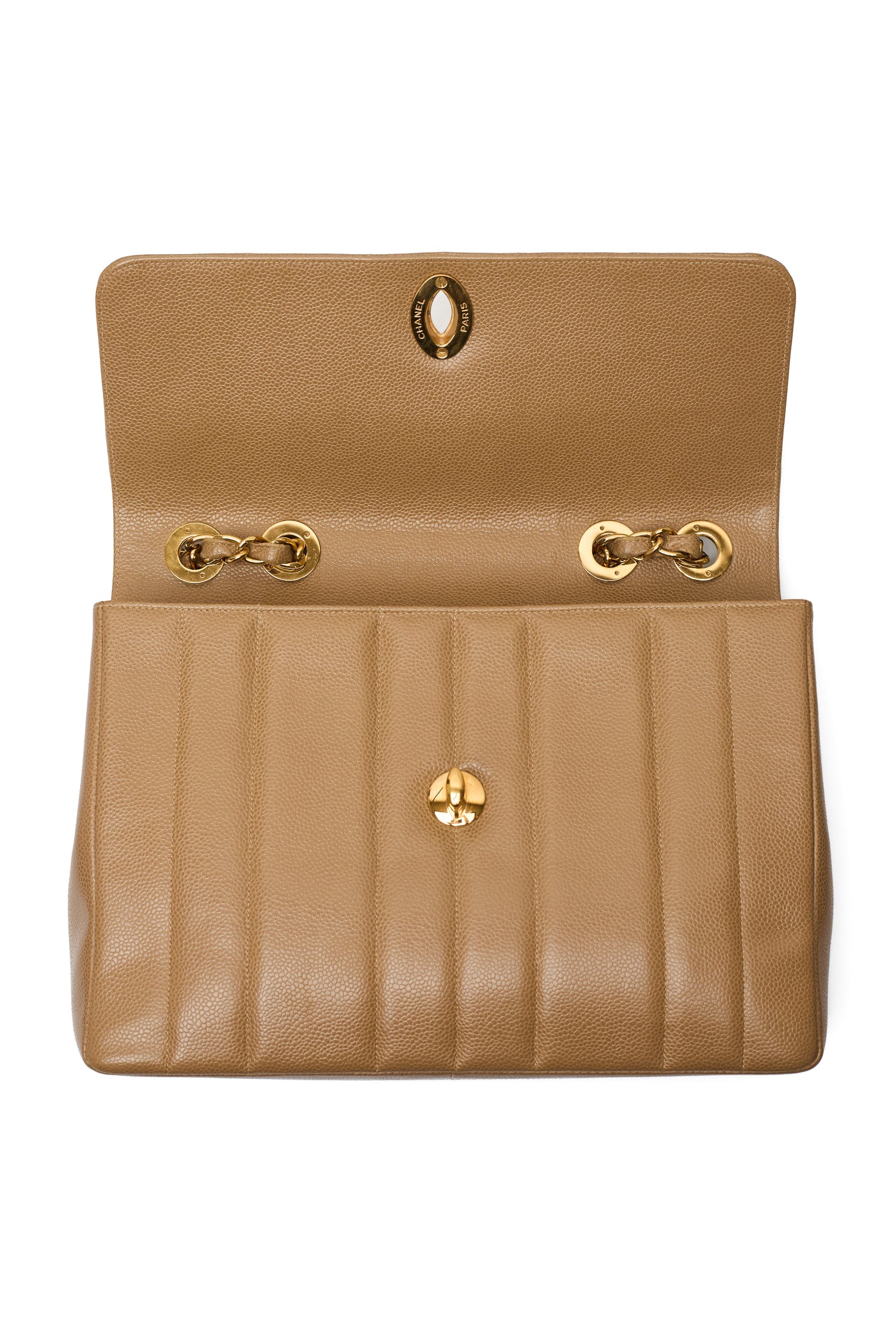 Chanel Vintage Mademoiselle Beige Caviar CC Single Flap