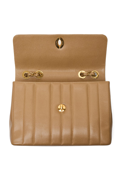 Chanel Vintage Mademoiselle Beige Caviar CC Single Flap