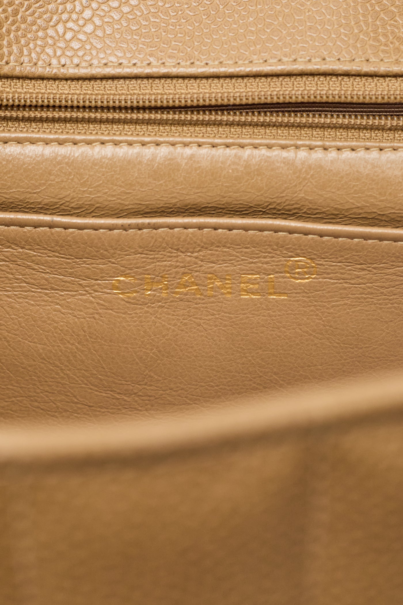 Chanel Vintage Mademoiselle Beige Caviar CC Single Flap