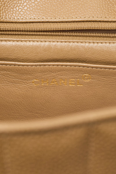 Chanel Vintage Mademoiselle Beige Caviar CC Single Flap