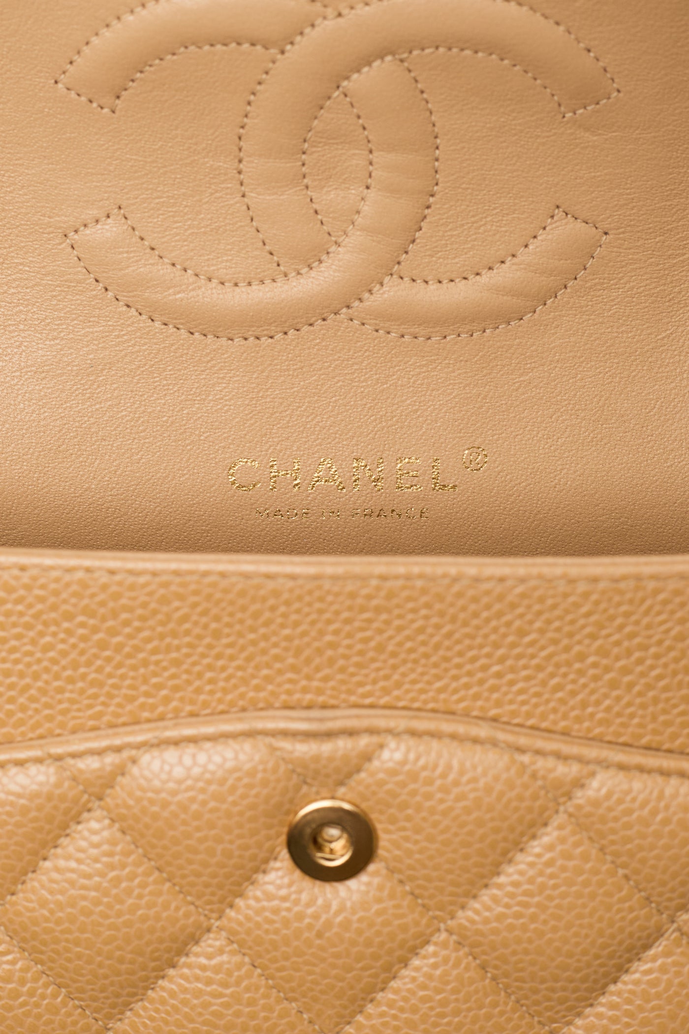 Chanel Rare Vintage Beige Caviar Classic Medium Double Flap