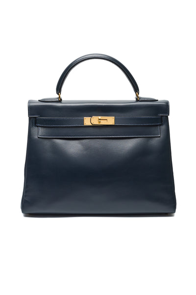 Hermes Vintage Blue Indigo Box Calf Kelly 32