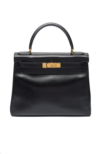 Hermes Vintage Black Box Calf Kelly 28
