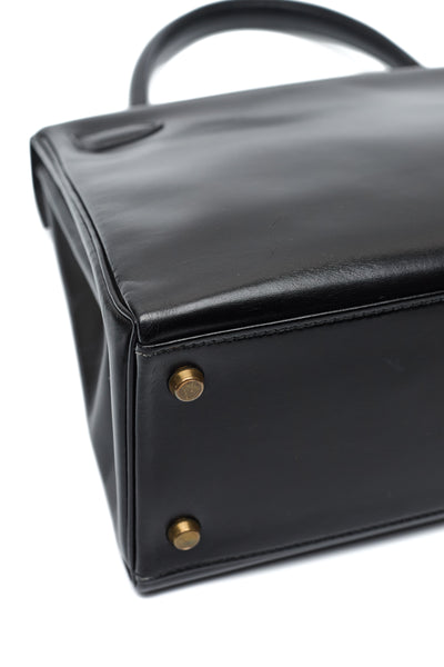 Hermes Vintage Black Box Calf Kelly 28