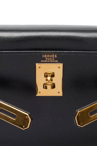Hermes Vintage Black Box Calf Kelly 28