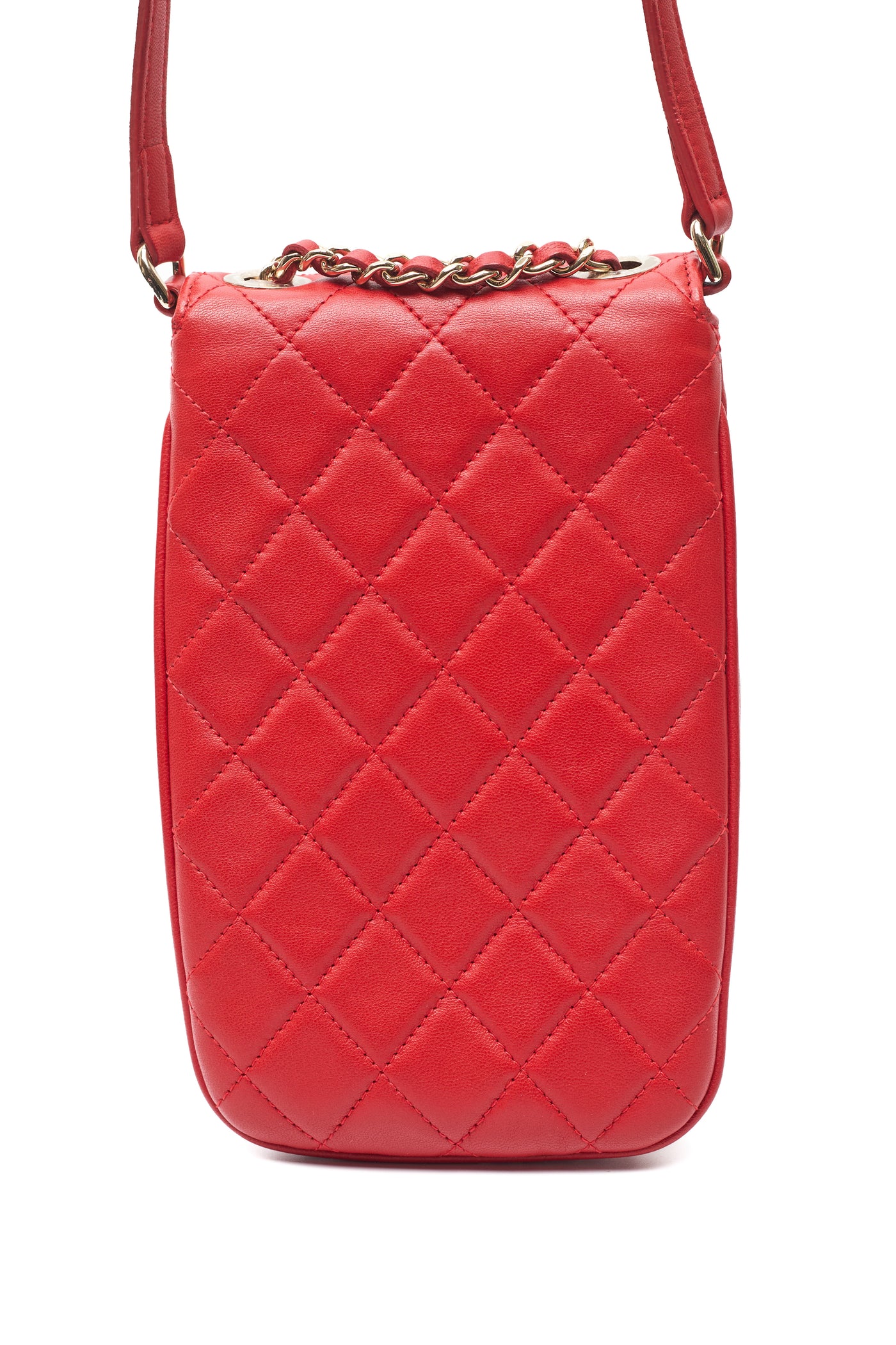 Chanel Red Lambskin Chain Around Phone Holder