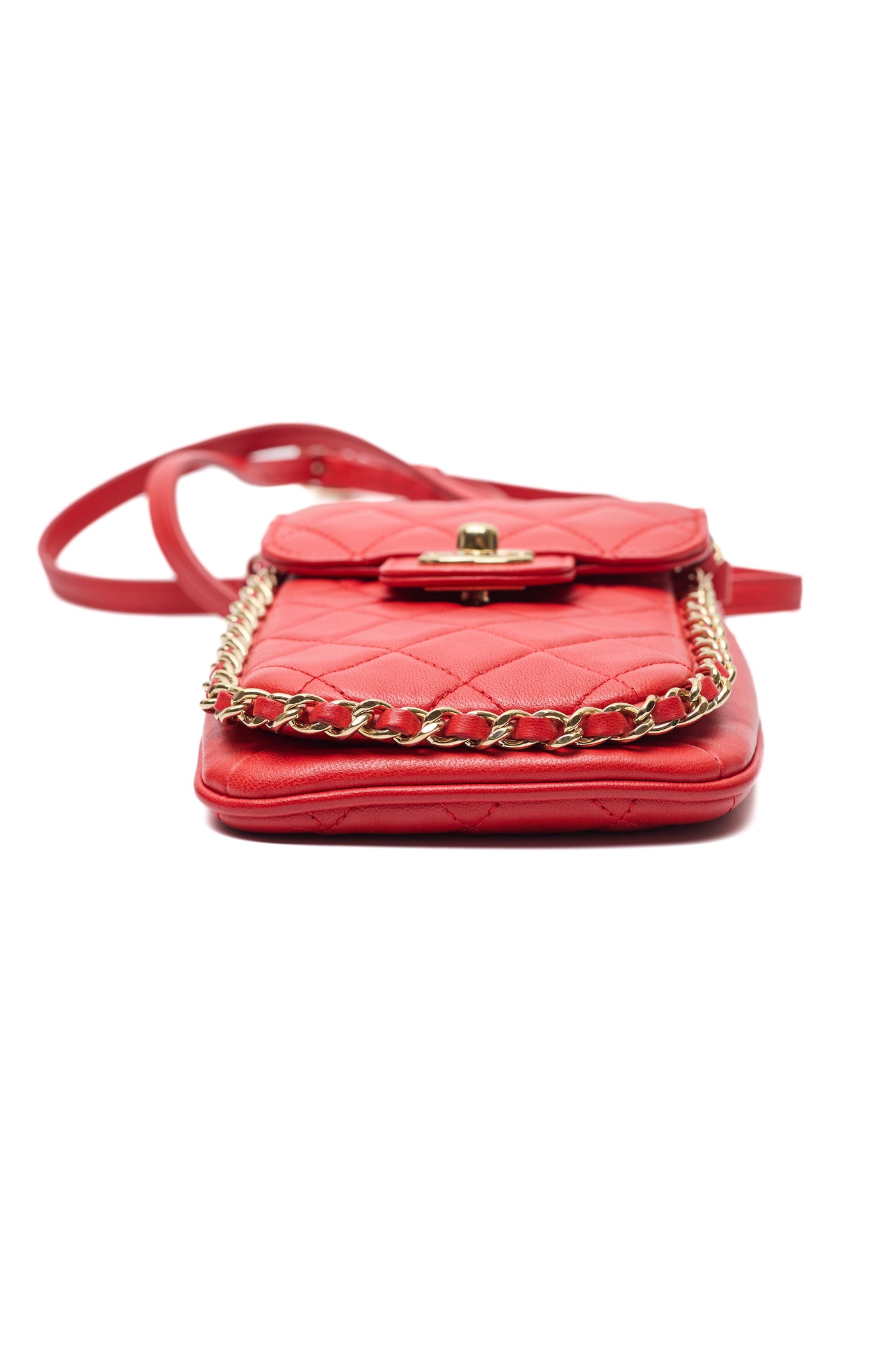 Chanel Red Lambskin Chain Around Phone Holder