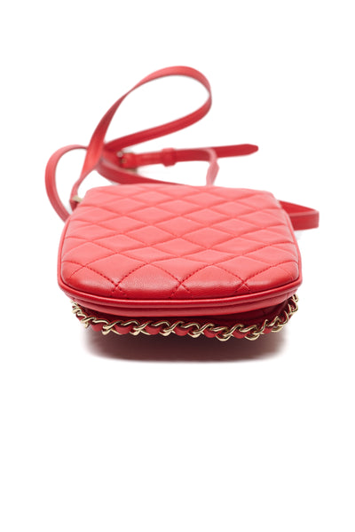 Chanel Red Lambskin Chain Around Phone Holder
