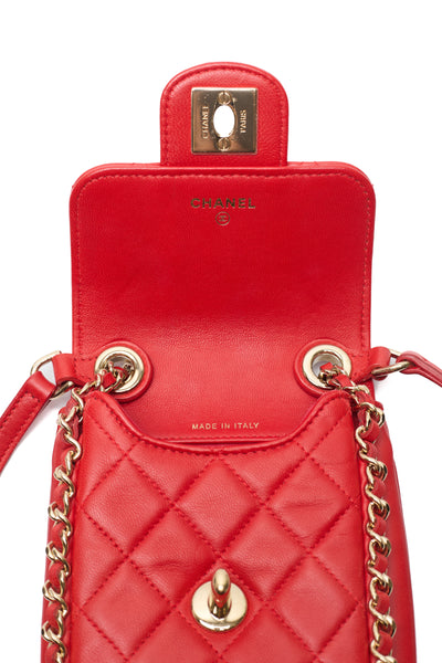 Chanel Red Lambskin Chain Around Phone Holder