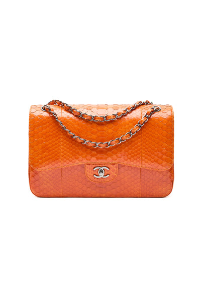 Chanel Orange Python Jumbo Classic Double Flap