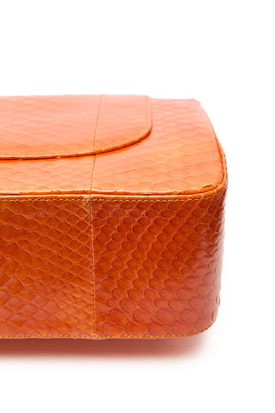Chanel Orange Python Jumbo Classic Double Flap