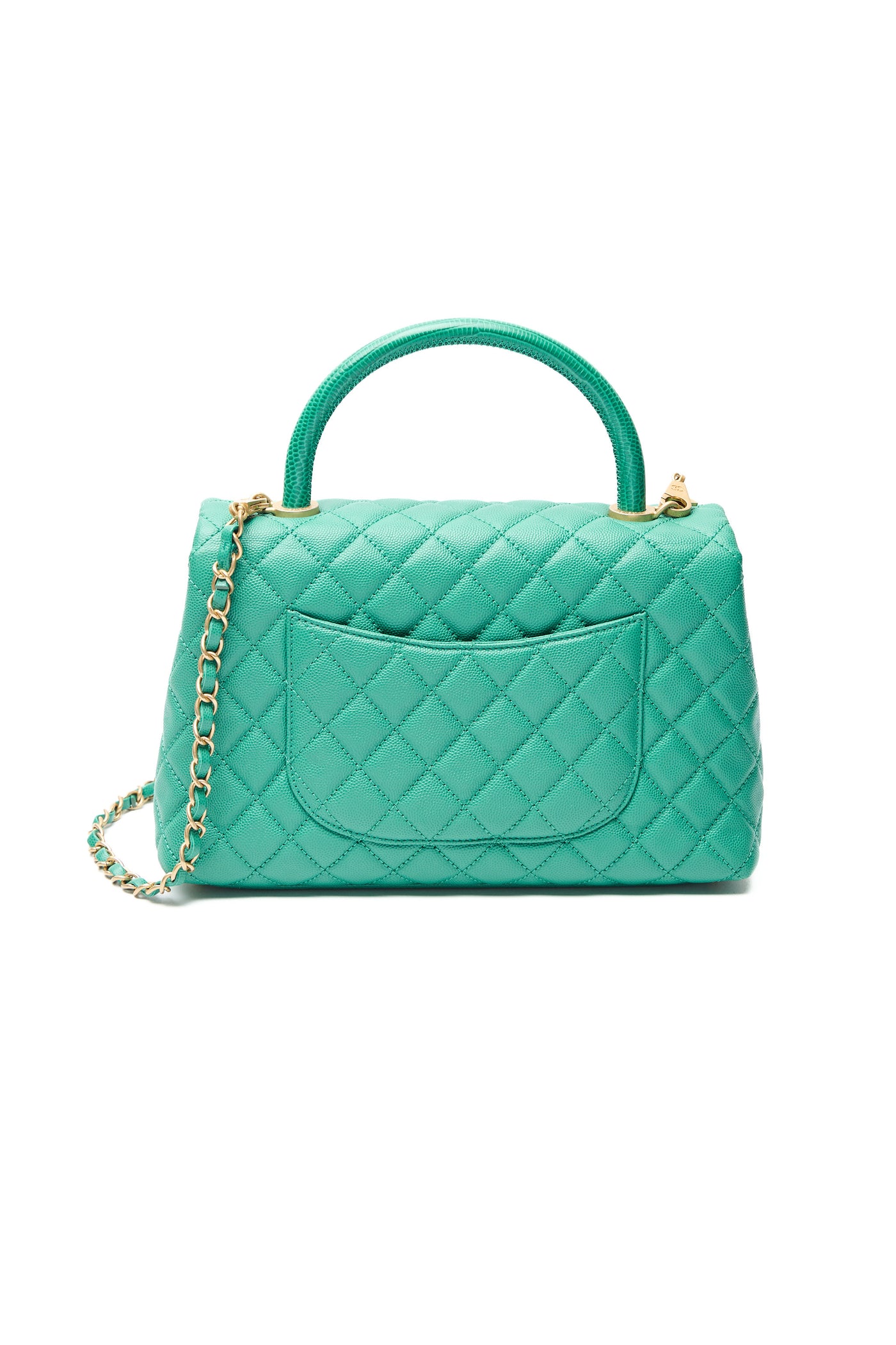 Chanel Green Caviar Small Coco Top Handle Bag with Lizard Embossed Top Handle