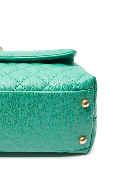 Chanel Green Caviar Small Coco Top Handle Bag with Lizard Embossed Top Handle