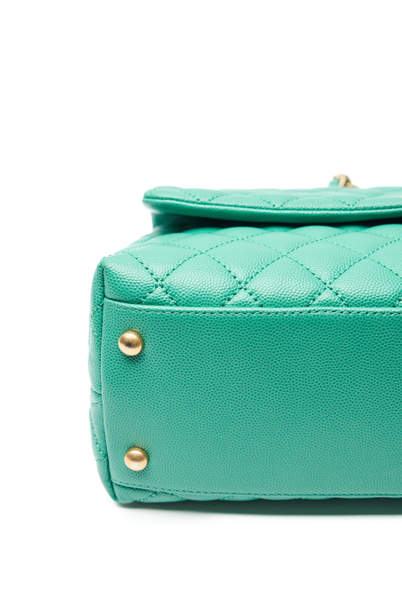 Chanel Green Caviar Small Coco Top Handle Bag with Lizard Embossed Top Handle