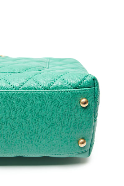 Chanel Green Caviar Small Coco Top Handle Bag with Lizard Embossed Top Handle