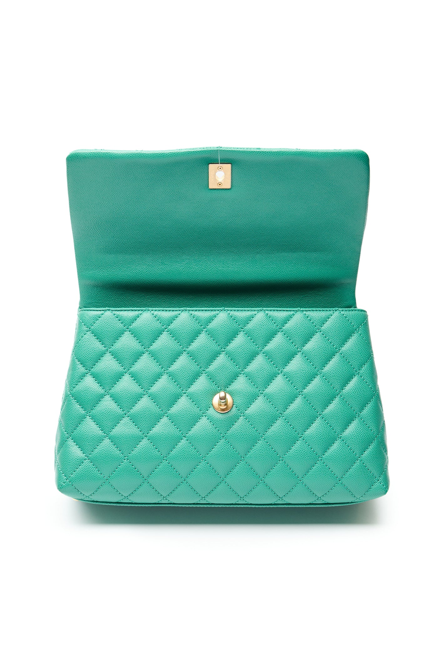 Chanel Green Caviar Small Coco Top Handle Bag with Lizard Embossed Top Handle