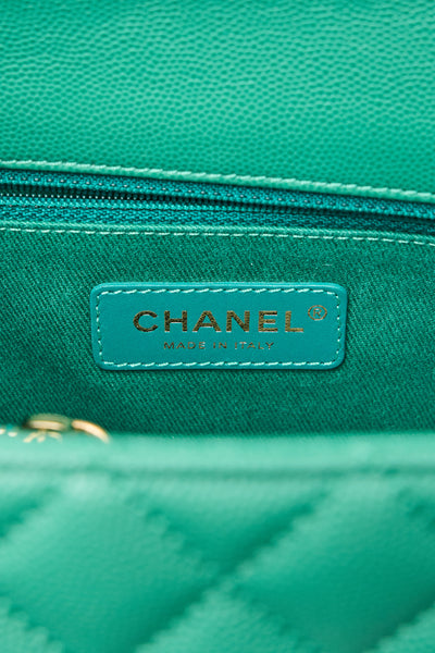 Chanel Green Caviar Small Coco Top Handle Bag with Lizard Embossed Top Handle
