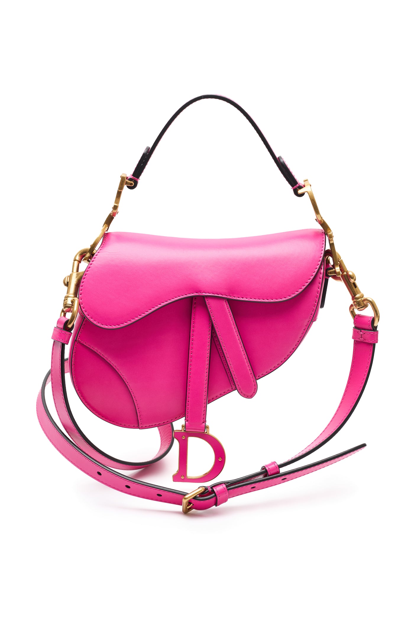 Christian Dior Hot Pink Calfskin Mini Saddle Bag