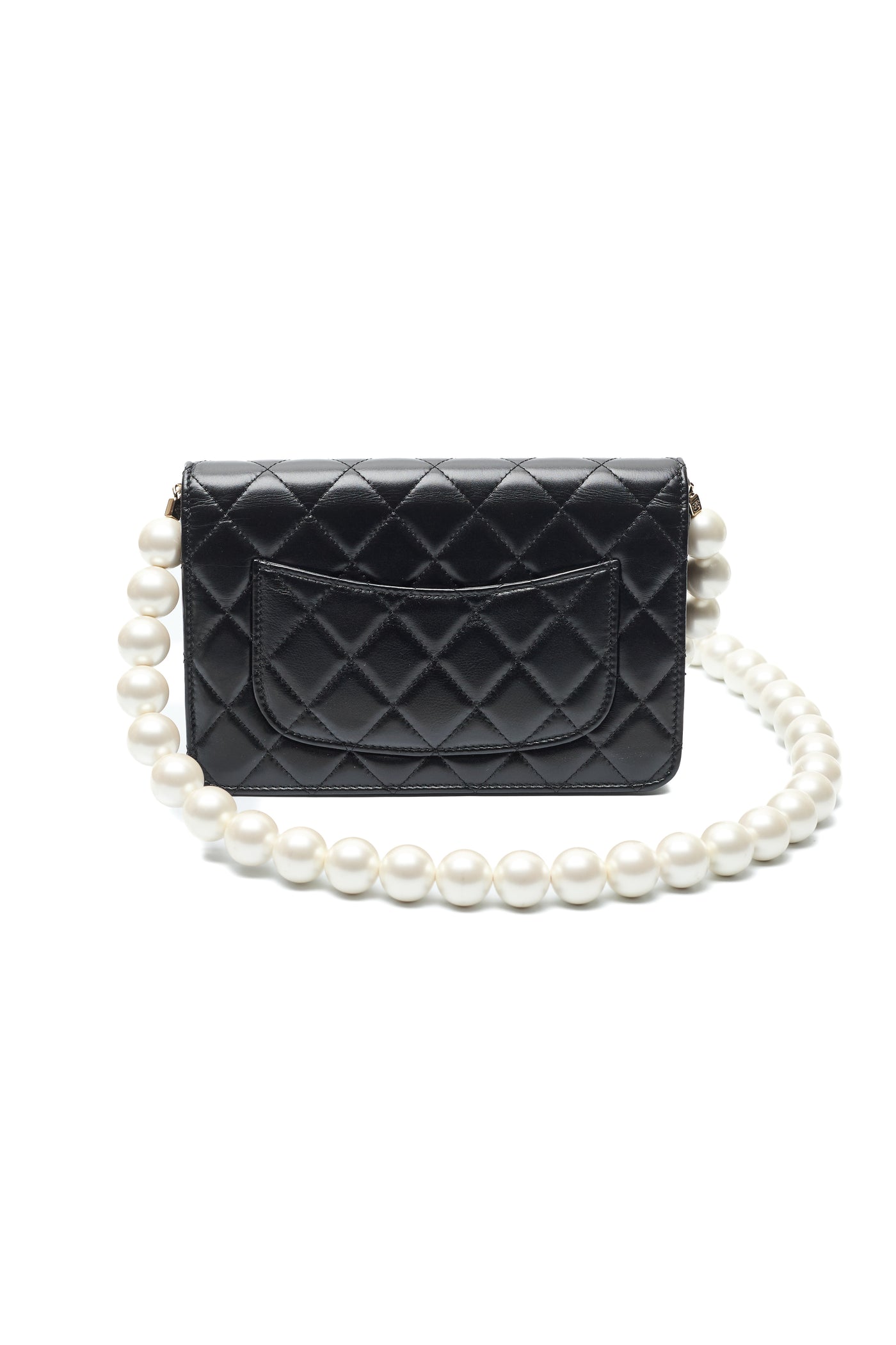 Chanel Black Calfskin Pearl Chain WOC