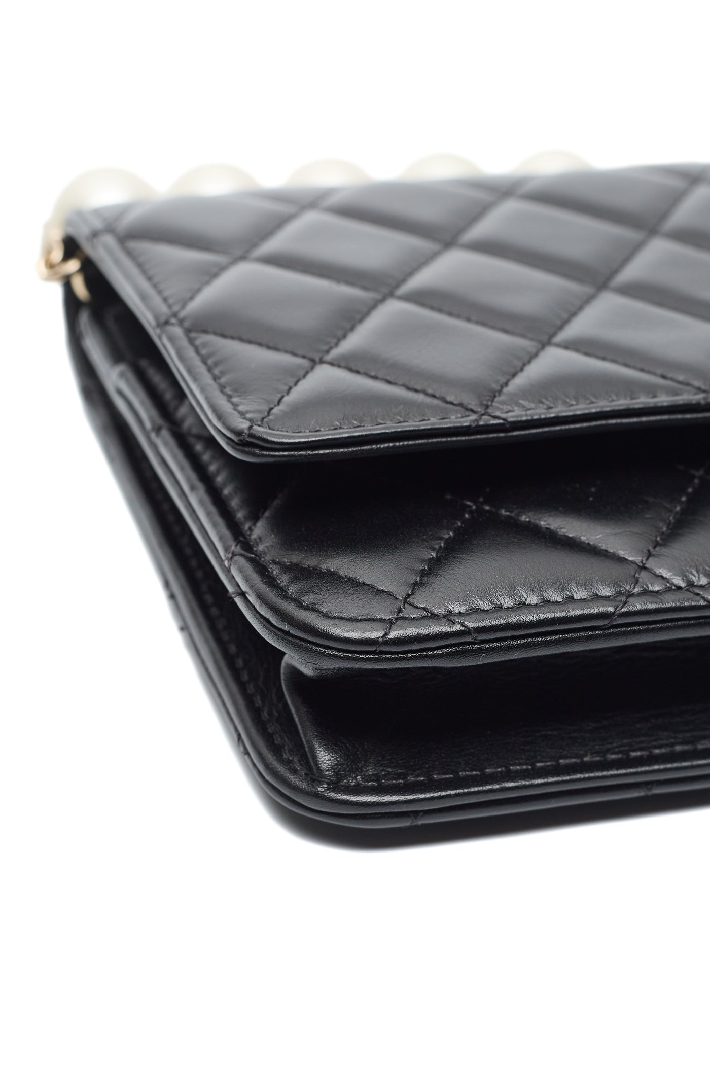 Chanel Black Calfskin Pearl Chain WOC