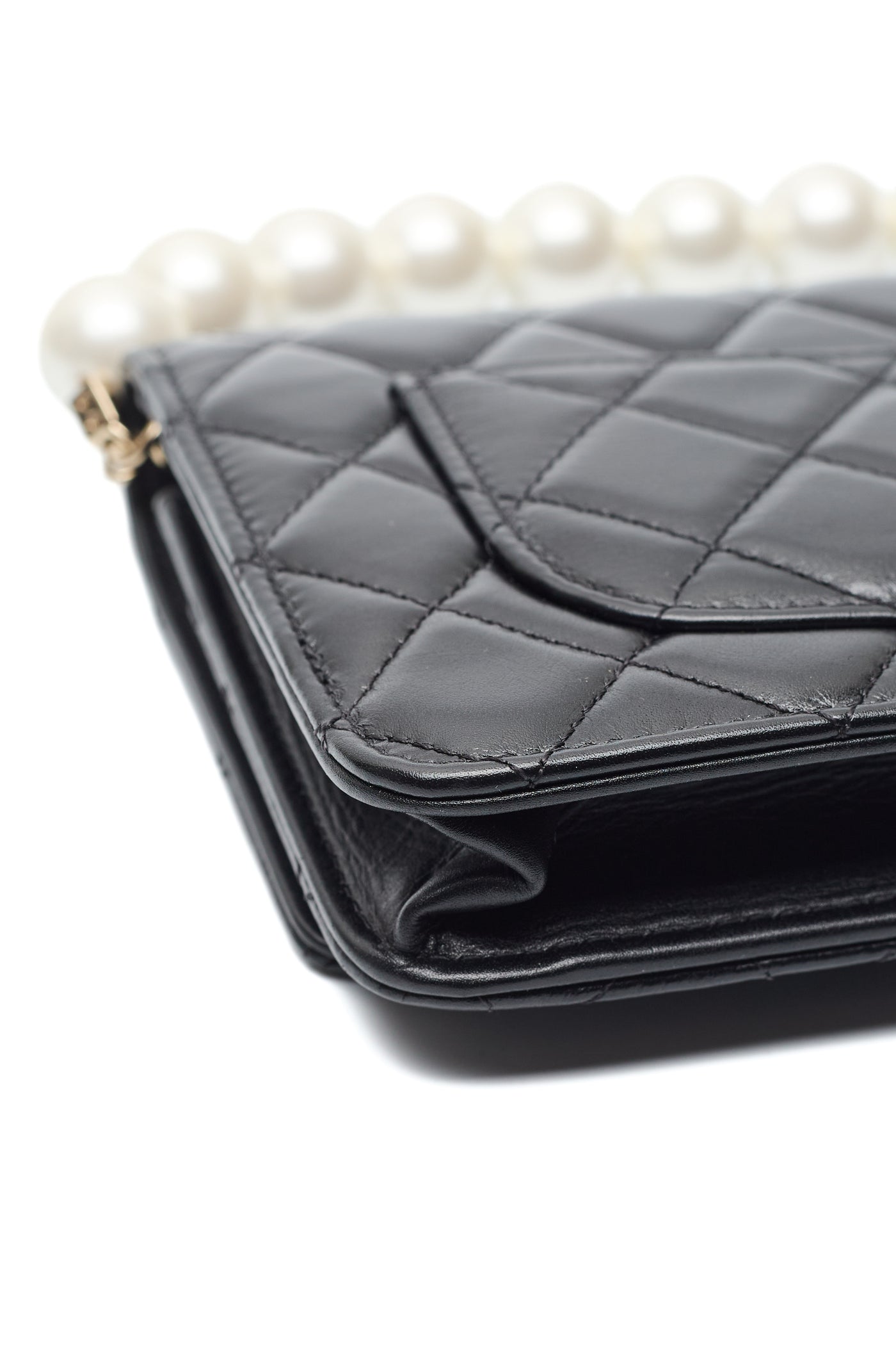 Chanel Black Calfskin Pearl Chain WOC
