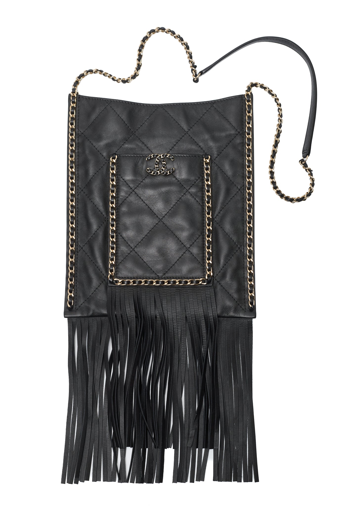 Chanel 2022 Cruise Runway Black Calfskin Chain Around Flap Shopping Tote