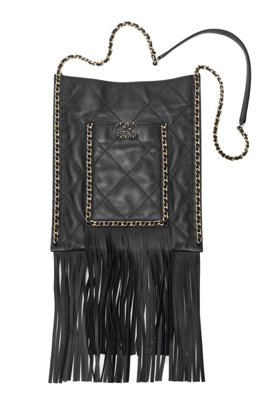 Chanel 2022 Cruise Runway Black Calfskin Chain Around Flap Shopping Tote