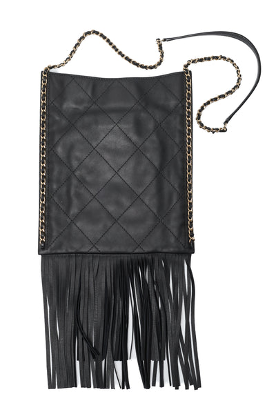Chanel 2022 Cruise Runway Black Calfskin Chain Around Flap Shopping Tote