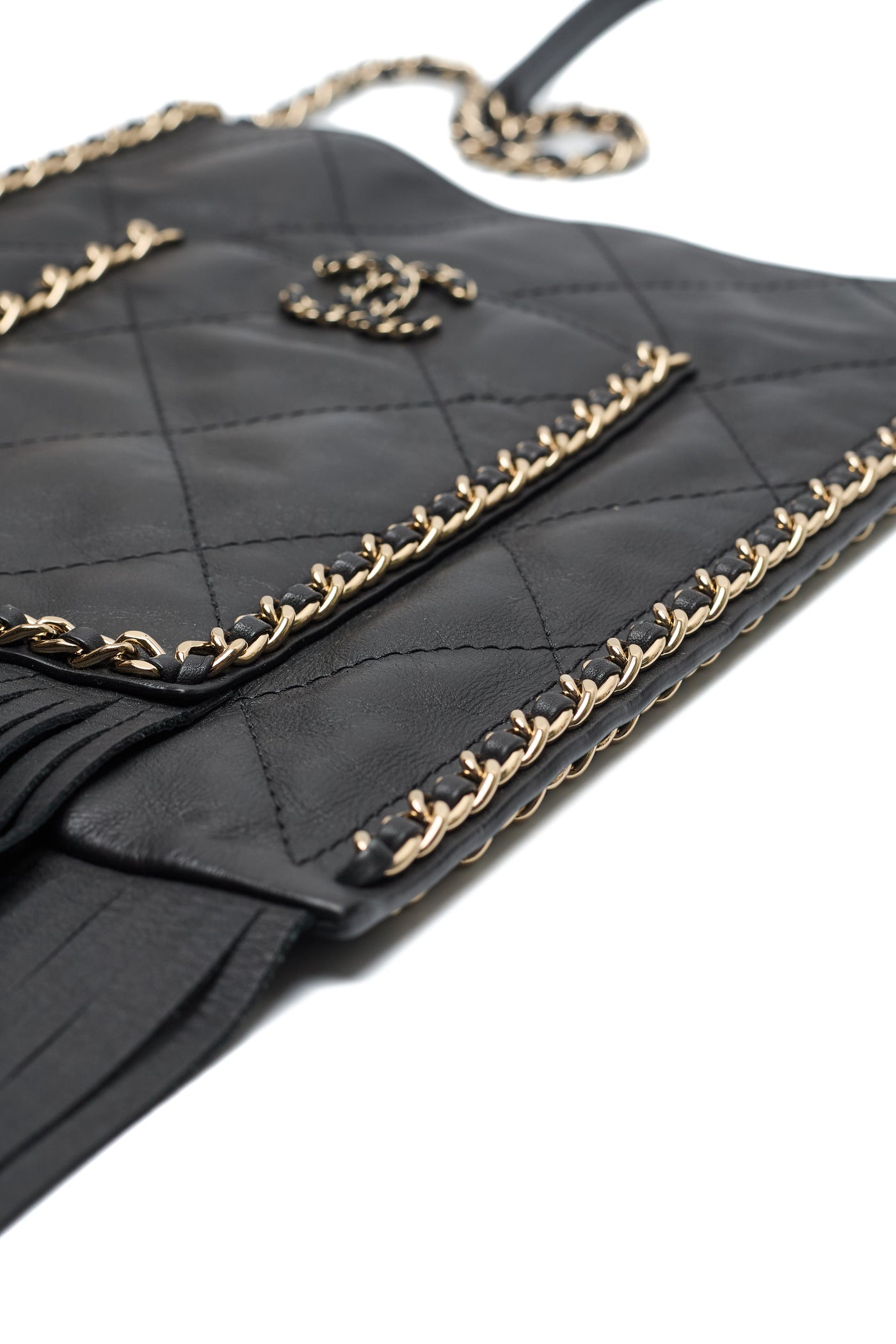 Chanel 2022 Cruise Runway Black Calfskin Chain Around Flap Shopping Tote