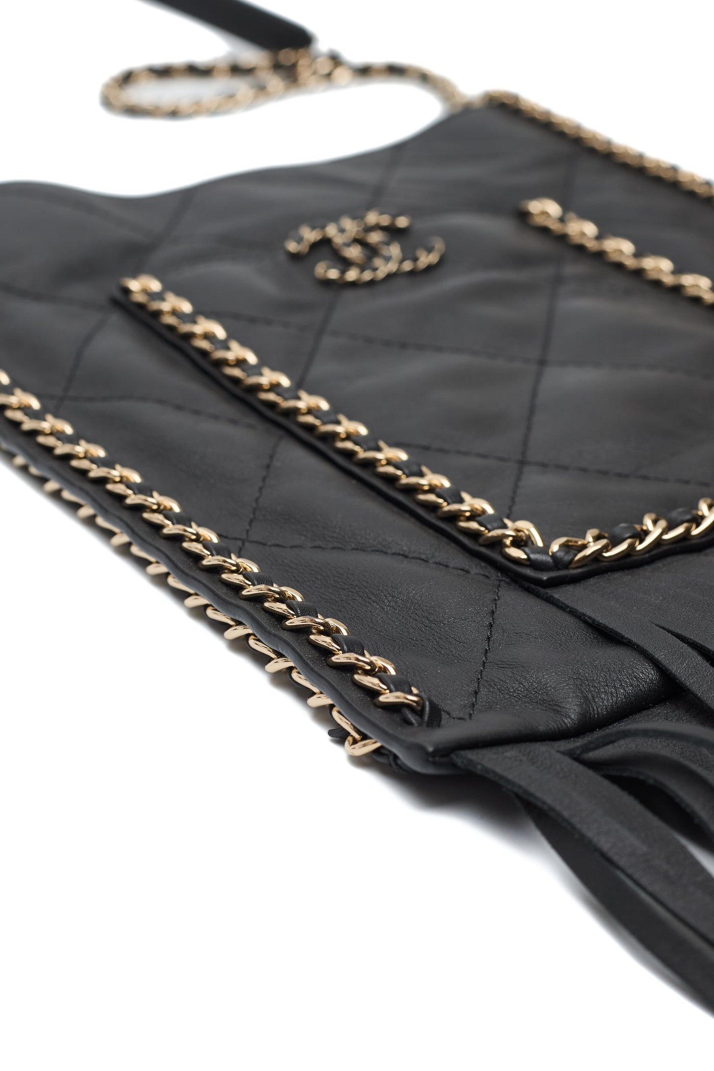 Chanel 2022 Cruise Runway Black Calfskin Chain Around Flap Shopping Tote