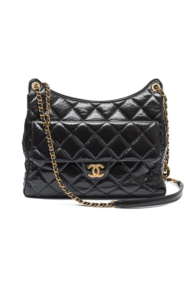 Chanel Black Crinkled Calfskin Hobo Bag
