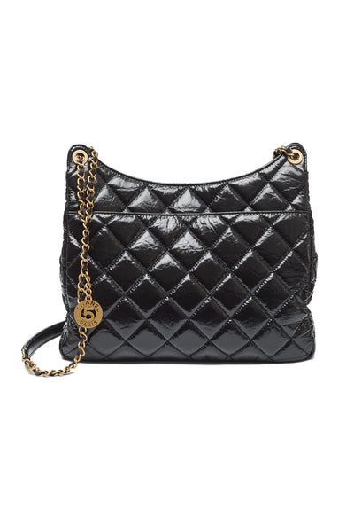 Chanel Black Crinkled Calfskin Hobo Bag