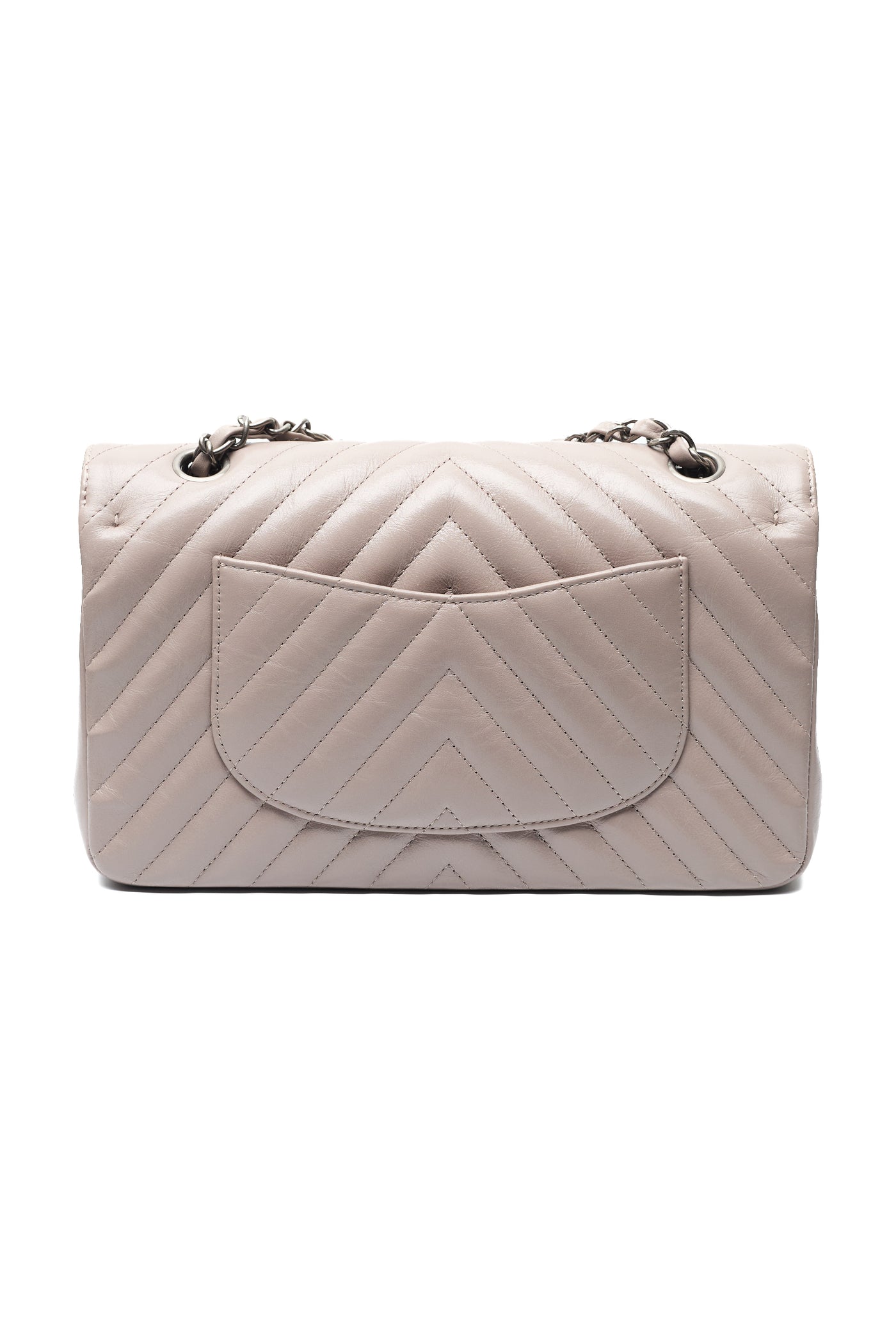 Chanel Taupe Crinkled Calfskin Chevron Medium Classic Double Flap