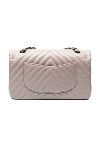 Chanel Taupe Crinkled Calfskin Chevron Medium Classic Double Flap