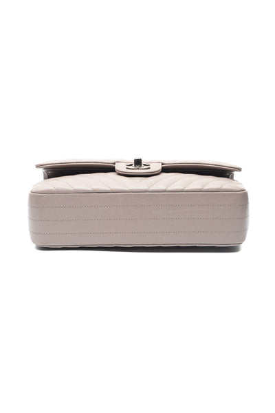 Chanel Taupe Crinkled Calfskin Chevron Medium Classic Double Flap
