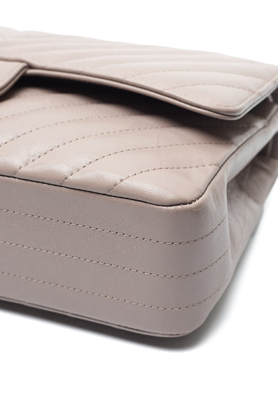 Chanel Taupe Crinkled Calfskin Chevron Medium Classic Double Flap