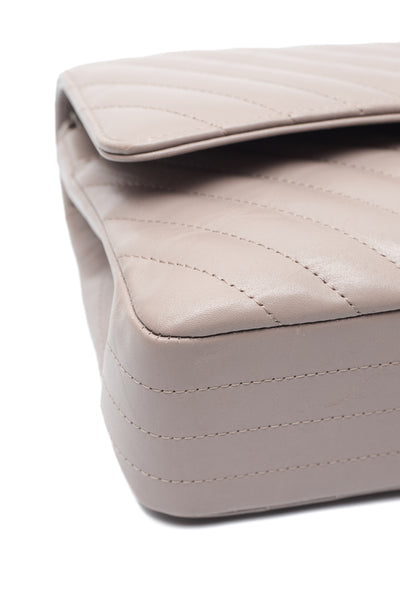 Chanel Taupe Crinkled Calfskin Chevron Medium Classic Double Flap