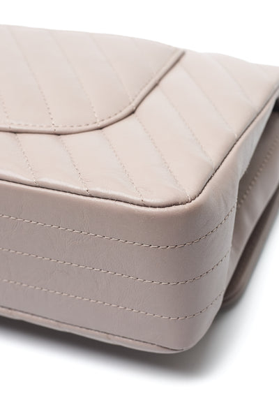 Chanel Taupe Crinkled Calfskin Chevron Medium Classic Double Flap