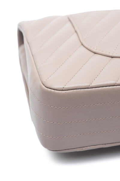 Chanel Taupe Crinkled Calfskin Chevron Medium Classic Double Flap
