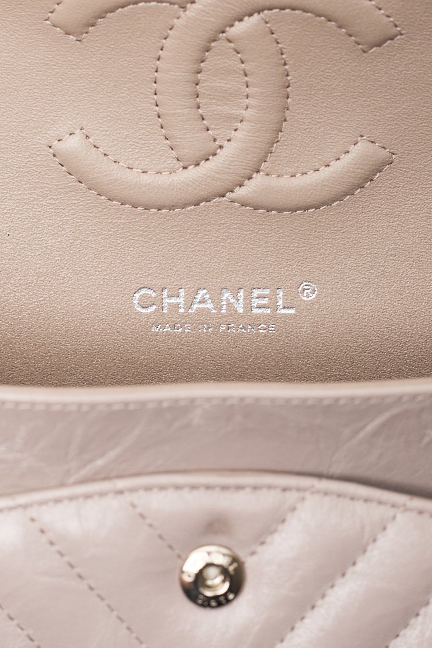 Chanel Taupe Crinkled Calfskin Chevron Medium Classic Double Flap