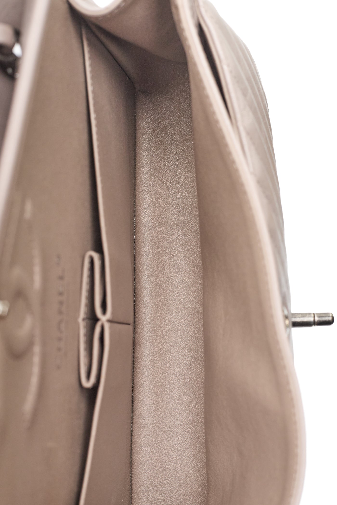Chanel Taupe Crinkled Calfskin Chevron Medium Classic Double Flap