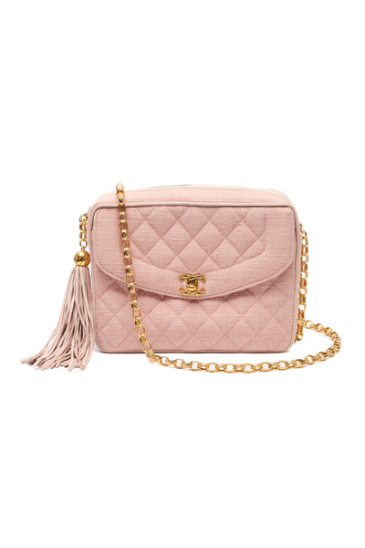 Chanel Rare Vintage Pink Linen Diana Camera Bag