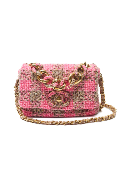 Chanel Brown and Pink Tweed CC Two-Way Bag