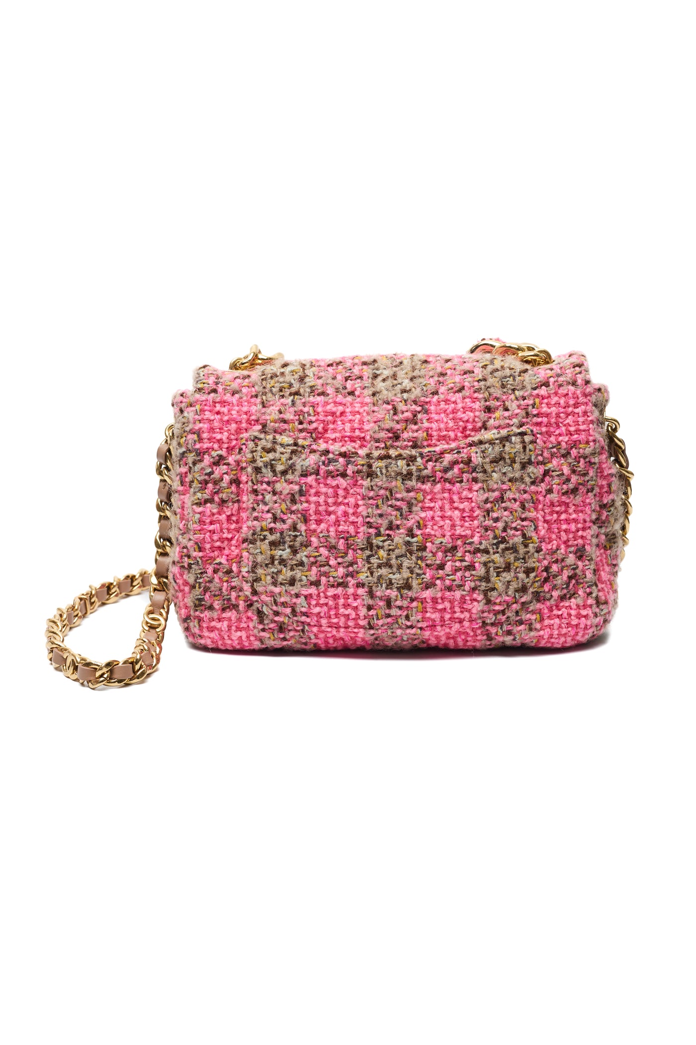 Chanel Brown and Pink Tweed CC Two-Way Bag