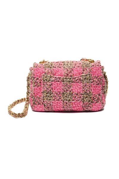Chanel Brown and Pink Tweed CC Two-Way Bag