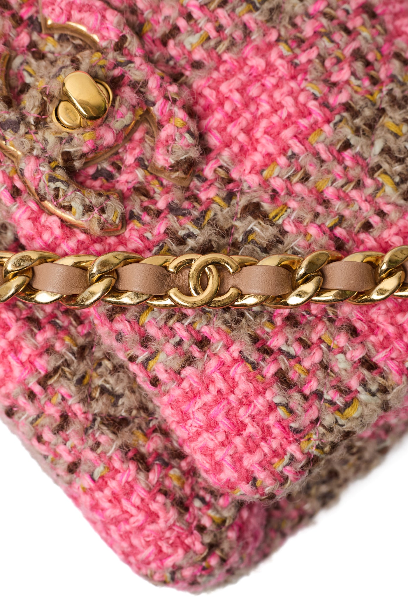 Chanel Brown and Pink Tweed CC Two-Way Bag