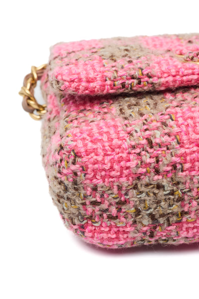 Chanel Brown and Pink Tweed CC Two-Way Bag